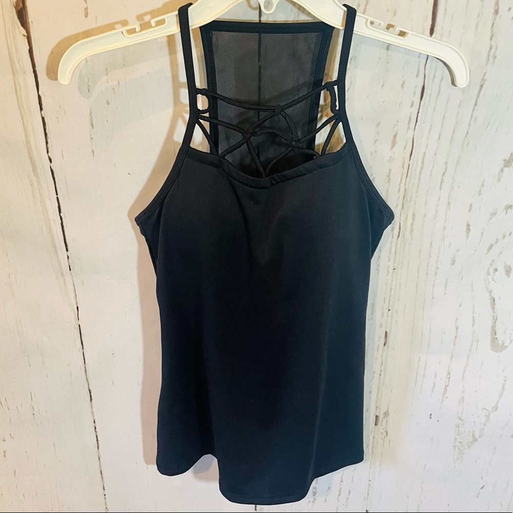 Black workout/exercise top with mesh detail